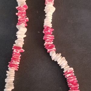 Coral Pink & White Squared Puka Shell Necklace